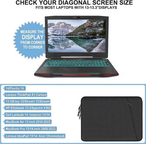 Laptop Case 15.6 inch, Shockproof Protective Computer Sleeve Cover with Accessories Pocket, Water Resistant Traveling Carrying Laptop Bag Compatible for MacBook Dell HP Acer Asus Lenovo, Black in Saudi Arabia