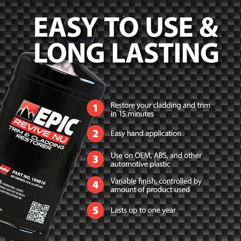 Malco Epic Revive Nu Plastic Trim & Cladding Restorer - Restores Faded and Dried Out Plastic/Vinyl and Rubber Back to Black or Gray Finish / 16 Oz (199816) in Saudi Arabia