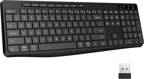 Wireless Keyboard Multi-Device, 2.4G & Dual Bluetooth Keyboard, Computer Keyboard with 8 Multimedia Keys, Ergonomic Full-Size PC Keyboard, Compatible with PC, Laptop in Saudi Arabia