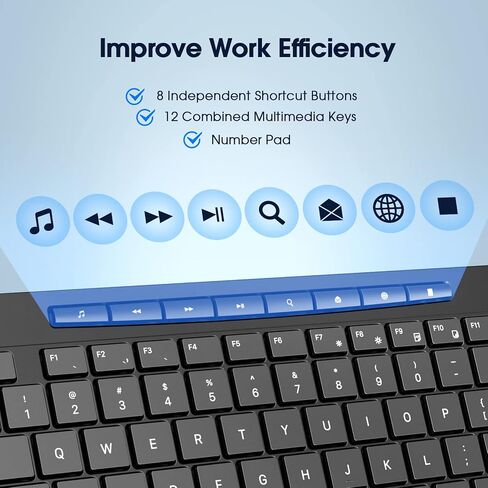 Wireless Keyboard Multi-Device, 2.4G & Dual Bluetooth Keyboard, Computer Keyboard with 8 Multimedia Keys, Ergonomic Full-Size PC Keyboard, Compatible with PC, Laptop in Saudi Arabia