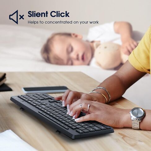 Wireless Keyboard Multi-Device, 2.4G & Dual Bluetooth Keyboard, Computer Keyboard with 8 Multimedia Keys, Ergonomic Full-Size PC Keyboard, Compatible with PC, Laptop in Saudi Arabia