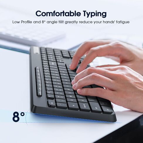 Wireless Keyboard Multi-Device, 2.4G & Dual Bluetooth Keyboard, Computer Keyboard with 8 Multimedia Keys, Ergonomic Full-Size PC Keyboard, Compatible with PC, Laptop in Saudi Arabia