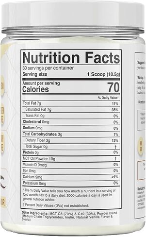 Keto Zone® MCT Oil Powder | French Vanilla | 315 G | 30 Day Supply | Dr. Colbert's Keto Zone Diet Book | Coffee Creamer | 70% C8 30% C10 | 0 Net Carbs in Kuwait