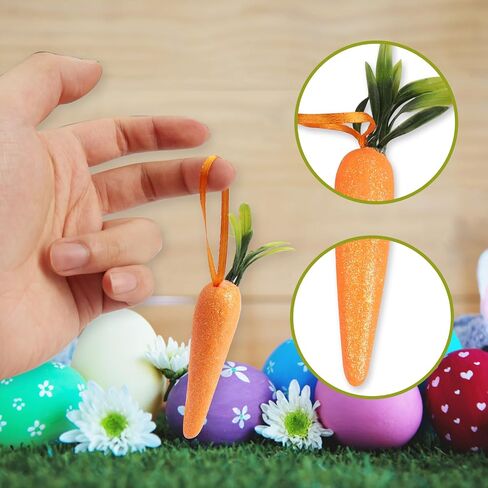 12Pcs Foam Glitter Artificial Carrots for Easter Decoration,Easter Carrot Hanging Ornaments in Saudi Arabia