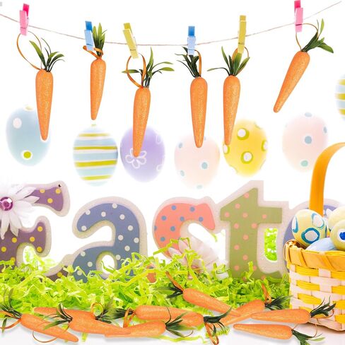 12Pcs Foam Glitter Artificial Carrots for Easter Decoration,Easter Carrot Hanging Ornaments in Saudi Arabia