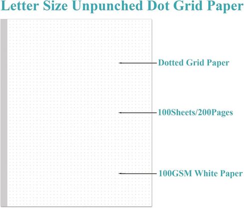 Unpunched Dotted Paper, Dotted Grid Filler Paper, 100Sheets / 200Pages Loose-Leaf Paper, 100gsm White Paper, 8.5'' x 11'' in Kuwait
