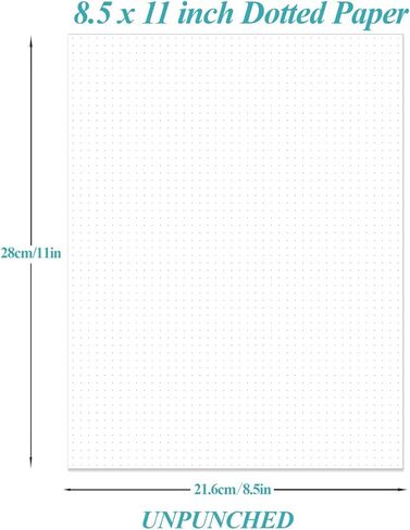 Unpunched Dotted Paper, Dotted Grid Filler Paper, 100Sheets / 200Pages Loose-Leaf Paper, 100gsm White Paper, 8.5'' x 11'' in Kuwait