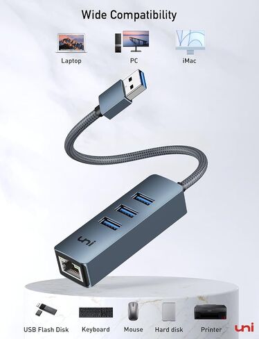 محول USB إلى إيثرنت يوني، محور USB 3.0 مع إيثرنت RJ45 بسرعة 100/1000 ميجابت في الثانية in Kuwait