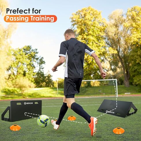 معدات تدريب كرة القدم على شكل لوح كرة القدم، مدرب كرة قدم محمول قابل للطي على الحائط، مناسب للتمرين على الكرة الطائرة والتمرير والرماية، أسود، مع 10 مخاريط in Kuwait