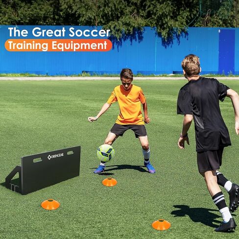 معدات تدريب كرة القدم على شكل لوح كرة القدم، مدرب كرة قدم محمول قابل للطي على الحائط، مناسب للتمرين على الكرة الطائرة والتمرير والرماية، أسود، مع 10 مخاريط in Kuwait