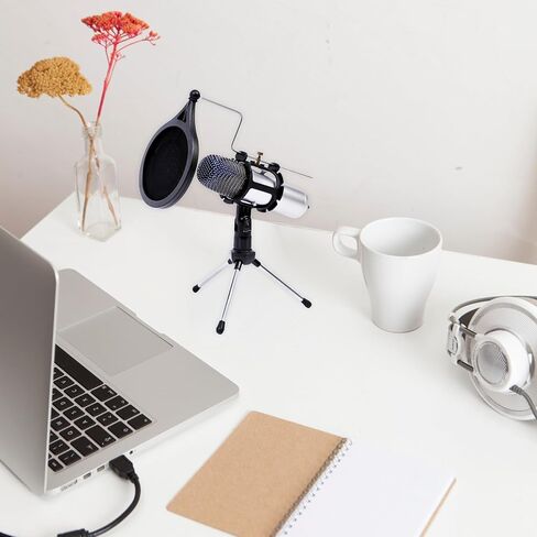 ميكروفون كمبيوتر USB - ميكروفون مكثف للألعاب مع حامل ثلاثي القوائم وفلتر بوب - ميكروفون بودكاست متعدد الاتجاهات لبث الكمبيوتر وتسجيل الموسيقى in Saudi Arabia
