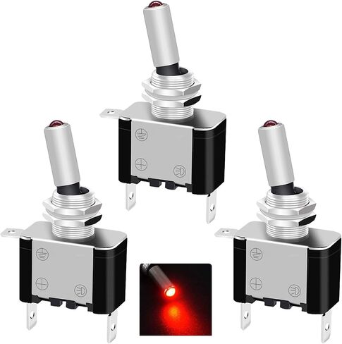 Twidec/3Pcs Rocker Lighted Toggle Switch 12V 20A Heavy Duty Racing Car Automotive Auto SPST ON/Off Toggle Switch Red LED Illuminated 3Pin ASW-07DR in Saudi Arabia