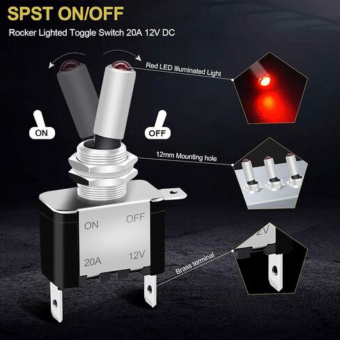 Twidec/3Pcs Rocker Lighted Toggle Switch 12V 20A Heavy Duty Racing Car Automotive Auto SPST ON/Off Toggle Switch Red LED Illuminated 3Pin ASW-07DR in Saudi Arabia