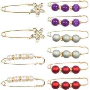 ELANE 8 Pcs Decorative Safety Pins for Clothing,Pearl Brooch Pins for Women Fashion Clothing Dress Pants Skirt Waist (White+Black- 8PC)
