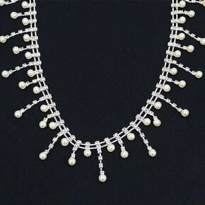 1 Yard Pearl Rhinestone Trim Fringe Ribbon Tassel سلسلة غير منتظمة من الكريستال الحزام الملبس بالخروج DIY زينة الزفاف Craft Craft (السلسلة الخطية البيضاء الفضية)