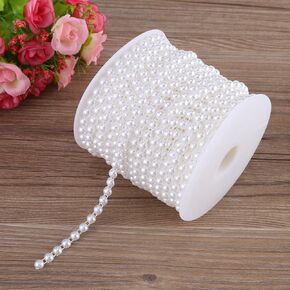 Cotton Line Beads, 25M/Roll Double Cotton Line Imitation Half Round Pearls Beads Chain Garland for Wedding Garland Christmas Party Decoration DIY Craft Pearl String (White)