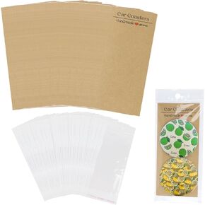 120Pcs Car Coaster Packaging for Selling, Sublimation Blanks Car Coasters Cards with 120 Self Seal Bags, 120 Sublimation Car Coasters Display Cards 6.8x3In, Heat Press Machines Accessories(Khaki)