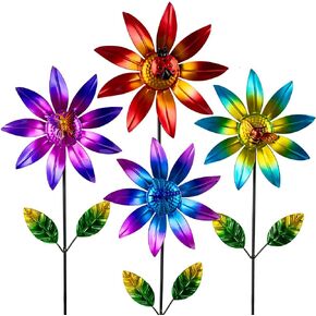 Metal Wind Spinners Outdoor, Flower Wind Spinners for Yard and Garden, Kinetic Wind Sculptures for Yard Patio Lawn