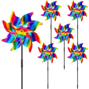 6pcs pinwheels اللامعة للبناء والحديقة ، غزل الرياح الفضية العاكسة زخارف الزخارف في الهواء الطلق ، 9.5 بوصة حديقة الدبوس لتخويف الطيور والفضة