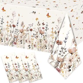 3PCS Wildflower Party Tablecloth for Girls Baby Shower Boho Spring Floral Birthday Wedding Party Decorations Flower Tablecover for 20 Guests in Kuwait