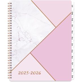 Planner 2025-2026 - Jul. 2025 - Jun. 2026, Academic Planner 2025-2026, 8" x 10", 25-26 Planners Weekly and Monthly with Tabs, Twin-Wire Binding - Pink Marble