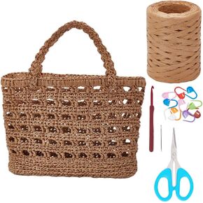 Beunitone Crochet Raffia Tote Kit مجموعة للمبتدئين Beach Beach Bag for Women Beach Straw Bag Bag Loved Rattan for Women Raffia Yarn for Crocheting Raffia Paper Papbons for Craft
