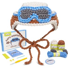 yeezhee crochet kit للمبتدئين المتوسطين والمتقدمين ، مجموعة كاتوشيت كات هات مع دروس فيديو خطوة بخطوة ، مجموعة قبعة للحيوانات الأليفة DIY مع ثقوب الأذن ، هدية الحياكة للأطفال البالغين ، الطيارون