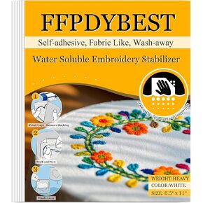 8.5"x11" Sticky Water Soluble Embroidery Printable Paper Stabilizer Medium Weight Self-Adhesive Fabric-Like for Print or Draw Patterns, Hand & Machine Embroidery (4)