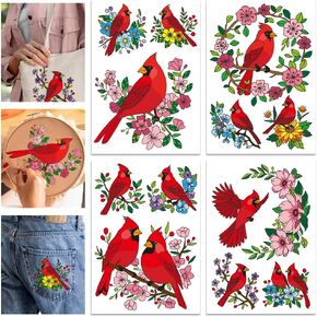 Globleland 4 Sheets 11.7x8.3 "Cardinal Colorfullullible Terbroidery Birds Birds Birds Plants Hand Sewing Stabilizers Self Reshesive Desproidery Detervery for Beginners