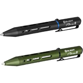 OLIGHT O'Pen Mini 2 Ballpoint Pen, Replaceable EDC Black Ink-Pen and Pencil Tip 2-in-1 Bolt Action (Black+OD Green)