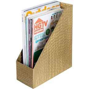 MyGift Vintage Brass Tone Metal Desktop Magazine Holder File Bin مع تصميم الملمس المطروق ، منظم تخزين مجلد وثيقة مكتب المكتب - مصنوع يدويًا في الهند
