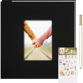 Photo Album, Self-Adhesive Scrapbook Book, Linen with 4x6 Cover Window and 40 Pages, Includes Metallic Pen and Decorative Stickers