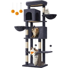 Feandrea Cat Tree ، برج قطط طويل القامة 69 بوصة للقطط الداخلية ، شقة Cat متعددة المستويات مع كهتين ، سلالان ، 5 وظائف خدش ، غرفة ذاتية ، جثم ، أرجوحة ، رمادي داكن UPCT182G02
