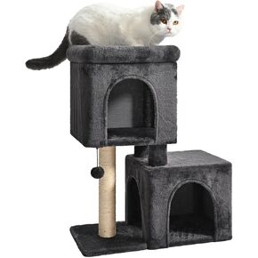 Amazon Basics 30 inch 2 Story Condo Cat Tree with Scratching Posts for Indoor, with Cozy Perch, Replaceable Dangling Balls, Dark Gray