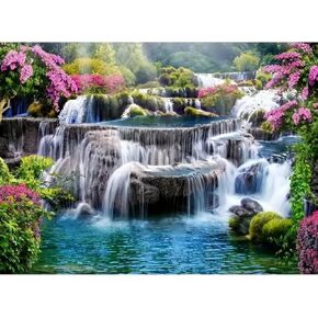 مجموعات الطلاء الماس Momdedp للبالغين - شلال DIY 5D مجموعات فن الماس الماس الكامل لوحات DIAMOND DOTS مع الماس GEM ART and CARPHS Landscape Home Decor