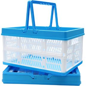 Collapsible Grocery Shopping Basket - Plastic Milk Crate Utility Basket Small Folding Stackable Storage Containers/Bins with Handles, Pack of 2