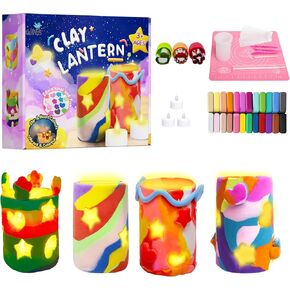 Kiditos DIY Light-Up Clay Clay Making Set ، اصنع مرجولاً من الطين الخاص بك مع 24 لونًا من الطين ، والمدرسة الفنية والحرف اليدوية للأطفال الذين يبلغون من العمر 3+، وهدية عيد ميلاد STEM للبنات والفتيان （تم ترقيتها）
