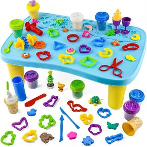 مجموعة أدوات PlayDough مع 33 ٪ من إكسسوارات أدوات العجين ، طاولة تشغيل مع مقصورة التخزين ، 8 علب