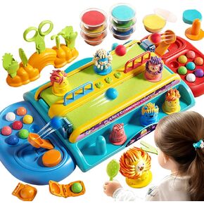 Color Dough Haircut Play Set for Kids, Hair Salon Barber Shop Pretend Play Toys, Electric Conveyor Light & Sound Battle Toys, Clay Tools Kit for Kids Toddlers Ages 3+ (8 Cans Color Dough)