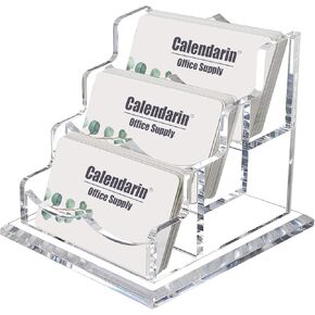 Acrylic Business Card Holder for Desk, Clear Business Name Card Display Card Organizer, Morden Desk Accessory Supply for Office, Horizontal, 3-Slot