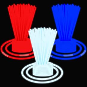 WAIPFARU 72 PCS 4 يوليو توهج العصي مع الملحقات ، أساور قلادات الأزرق الأبيض الأزرق الأبيض ، إمدادات حفلات الرابع من يوليو ليوم الاستقلال ، يوم الذكرى