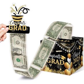 Graduation Party Gift, Congrats Graduation Money Pull Box with GRAD Card and Transparent Bags, Graduation Decorations Class of 2025, Graduation Money Pull Box, Graduation Money Pull Box for Boys Girls