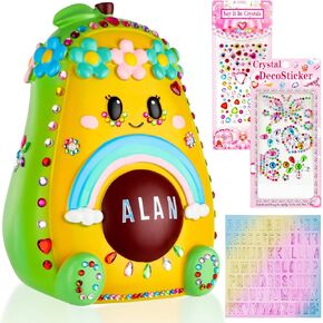بنك Girls Piggy Bank ، بنك Piggy Cute for Girls Avocado Avocado Avocado Bank Piggy Bank للأطفال الصغار ، Resin Money Coin Bank مع ملصقات
