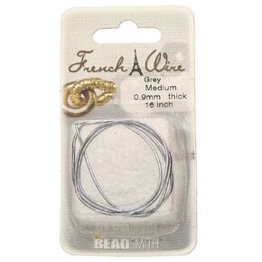 السلك الفرنسي Beadsmith - اللون الفضي - متوسط ​​الحجم (قطره .9 ملم) - 14 بوصة ، سبائك ، gimp - استخدم لإخفاء سلك الديكور بجانب التجعيد والمشابك