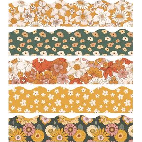 Whaline 69ft Boho Floral Bulletin Border Orange Green Retro Flower Lorder Trim Trim على Decor