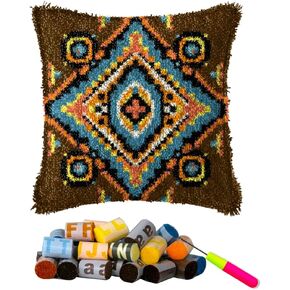 DL-YTG Latch Hook Kits Pillow Flower Crochet Yarn Cushion Colour Pre-Printed Canvas Rug Needlework DIY Pillowcase Hook and Latch Kit Christmas Home Arts Crafts Sofa Decoration 42x42cm/17 X17 in Kuwait
