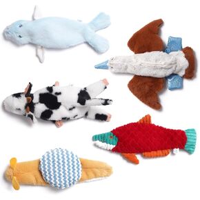 Nocciola Squeaky Dog Toys, 5-Pack Land Sea and Air Crinkle Plush Toys, No Stuffing Dog Toys for Small Medium Large Dogs, Boredom Relief Puppy Toys
