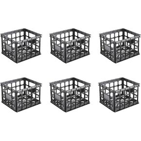 Sterilite Storage Crate, Stackable Plastic Bin Open Basket with Handles, Organize Home, Garage, Office, School, White, 6-Pack