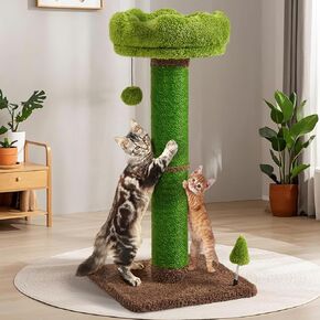 Veehoo 33.5" Tall Cat Scratching Post, 4.5Inch Diameter Thick Cat Scratching Post for Indoor Cats Adults, Cat Scrath Post with Plush Perch & Cute Toys, Sisal Cat Scratcher Post for Kittens