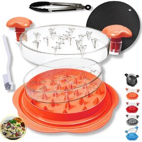 Chicken Shredder Tool Twist Large, Chicken Breast Shredder Portable Chicken Shredder Tool, BPA Free Anti-Slip Chicken Grinder with Cleaning Brush, Tongs, Anti-Slip Mat & Separate Plate. (Gray)